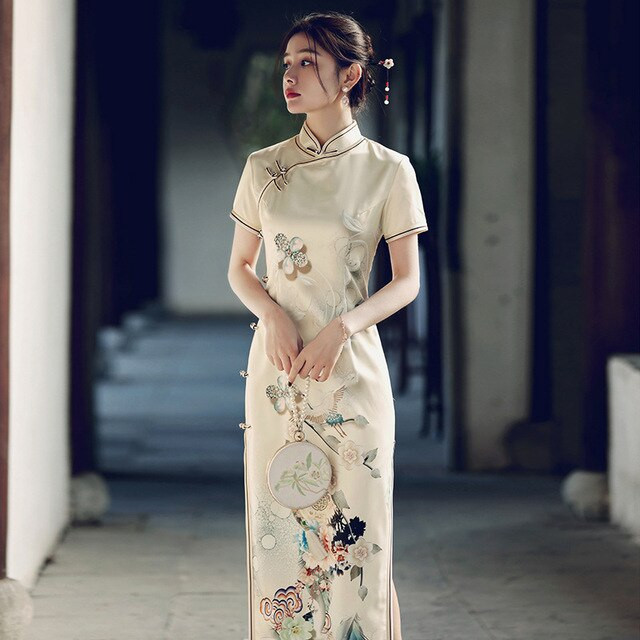 Girl Qipao Long Chinese Dress Modern Eleganti Women Traditional Cheongsams Hanfu Robe Orientale Summer Vintage Vestido
