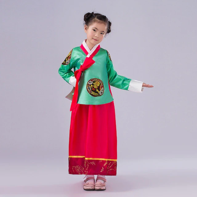Traditional Children Embroidered Korean Princess Dresses Chinese Minority Costumes Girls National Hanfu Hanbok Stage Performance