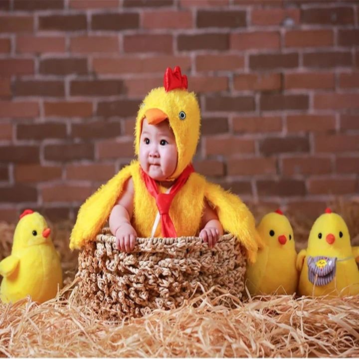 Halloween Newborn Baby Photography Props Unisex Animals Chicken Bodysuit+Hat Cosplay Costume Outfit Studio Shoot Photo Playsuit