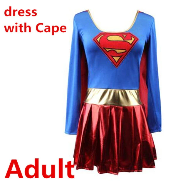 Superwoman Dress Cosplay Costumes Super Girls Dress Shoe Covers Suit Superhero Woman Super Hero Kids Halloween Costume
