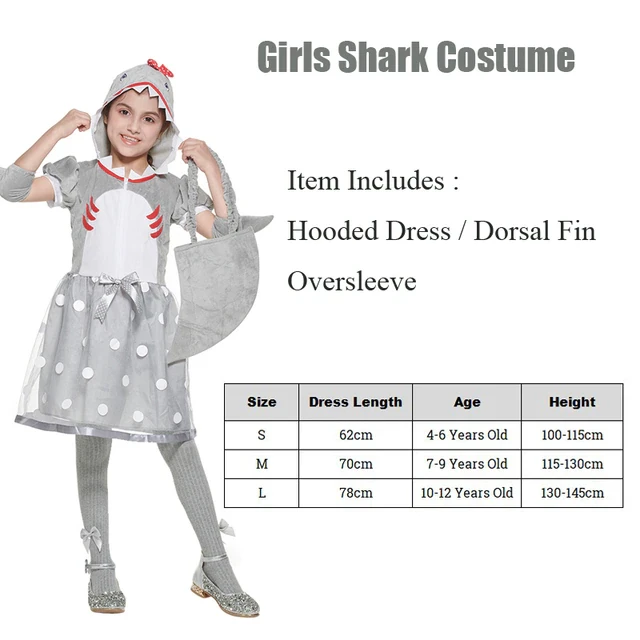 Girls Shark Cosplay Dress Costume Shark Hat Bag Kids Baby Animal Halloween Party Costume Cos Fancy Dress Purim Outfit