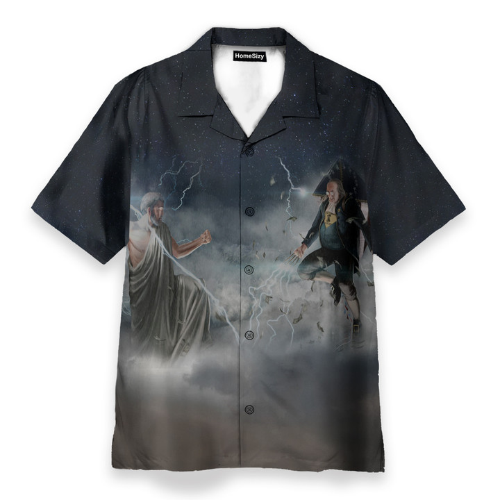 Homesizy Ben Franklin Vs. Zeus Men's Button's Up Shirts Hawaiian Shirt