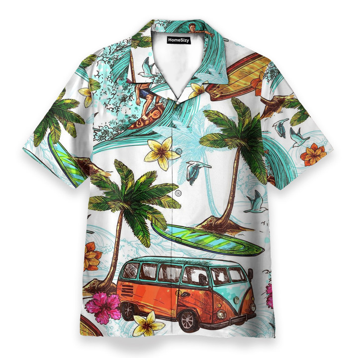 Homesizy Surfing And Hippie Vans On The Beaches Hawaiian Shirt 