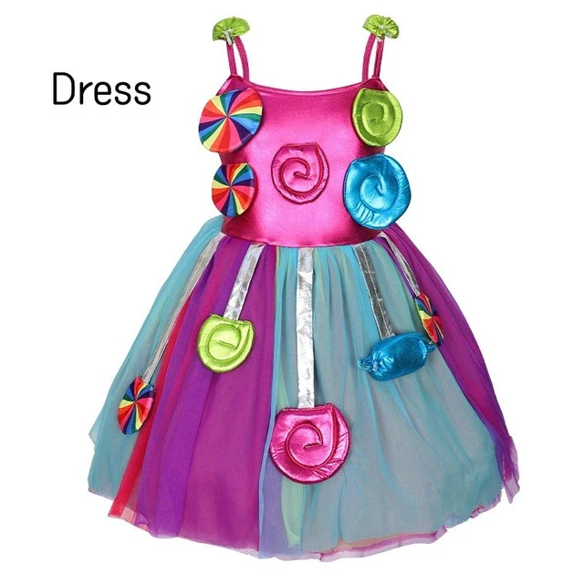 Rainbow Candy Cosplay Costume Kids Seven Colors Lollipop Skirt Princess Bouffant Dress Girl Kawaii Birthday Party Suit