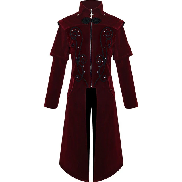 2022 Medieval European Castle Vampire Devil Red Coat Trench Cosplay Costume Middle Ages Victorian Court Nobles Clothes Red S-2XL