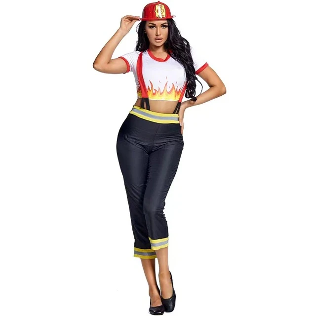 Women Halloween Firemen Professional Costumes Female Firefighter Cosplay Carnival Purim Parade Nightclub Role Play Party Dress