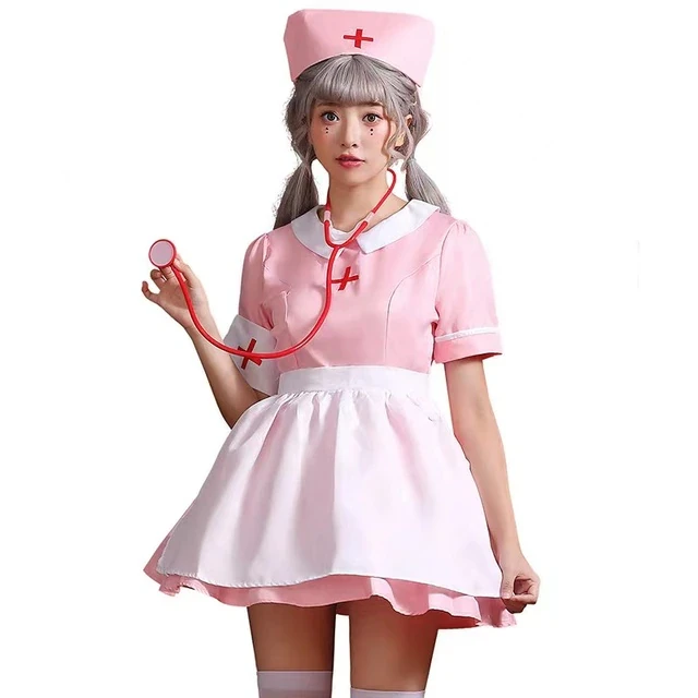 Pink Women Halloween Doctor Nurse Costumes Female Medical Workers Cosplay Carnival Purim Nightclub Bar Role Playing Party Dress