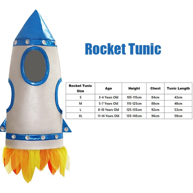 Child Light Up Space Rocket Ship Halloween Cosplay Kids 3D Rocket Costume