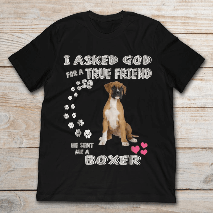 Jesus I Asked God For A True Friend So He Sent Me A Boxer Dog Printed Tshirt