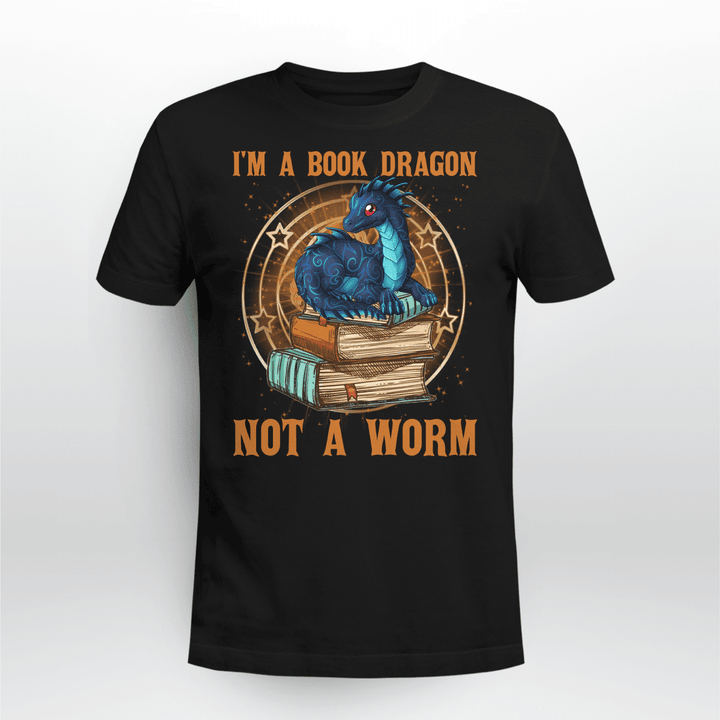 I'M A Book Dragon Not A Worm Printed Shirt