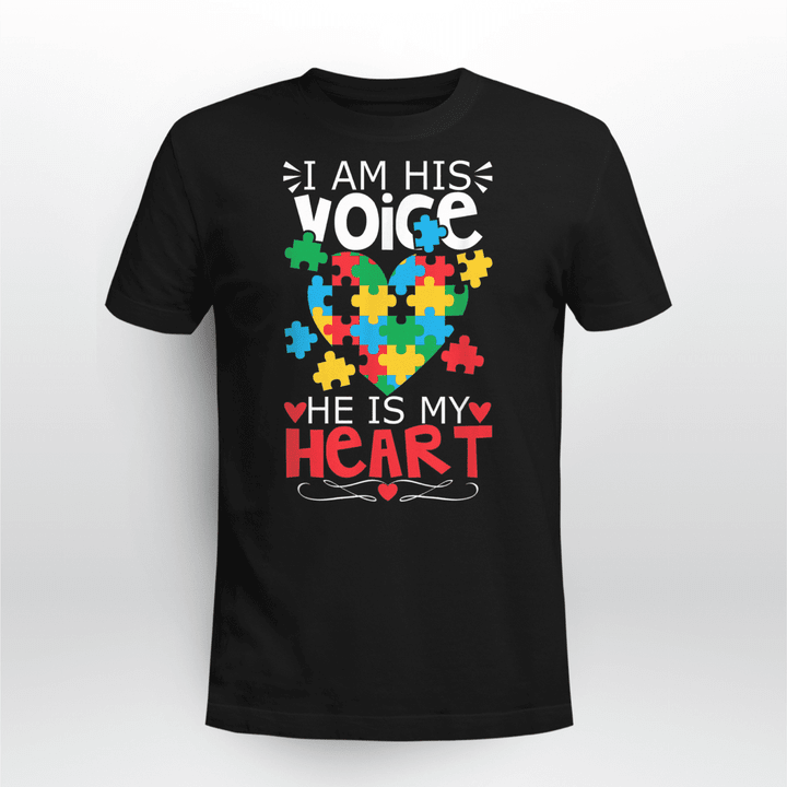 Autism Puzzle Piece Heart I Am His Voice Printed Shirt
