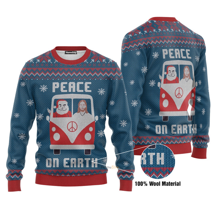 Peace On Earth Santa Claus And Jesus In The Car Ugly Christmas Sweater