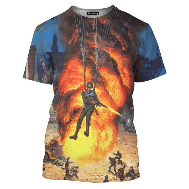 Paratrooper Big Fire Realistic Graphic Art - 3D Tshirt