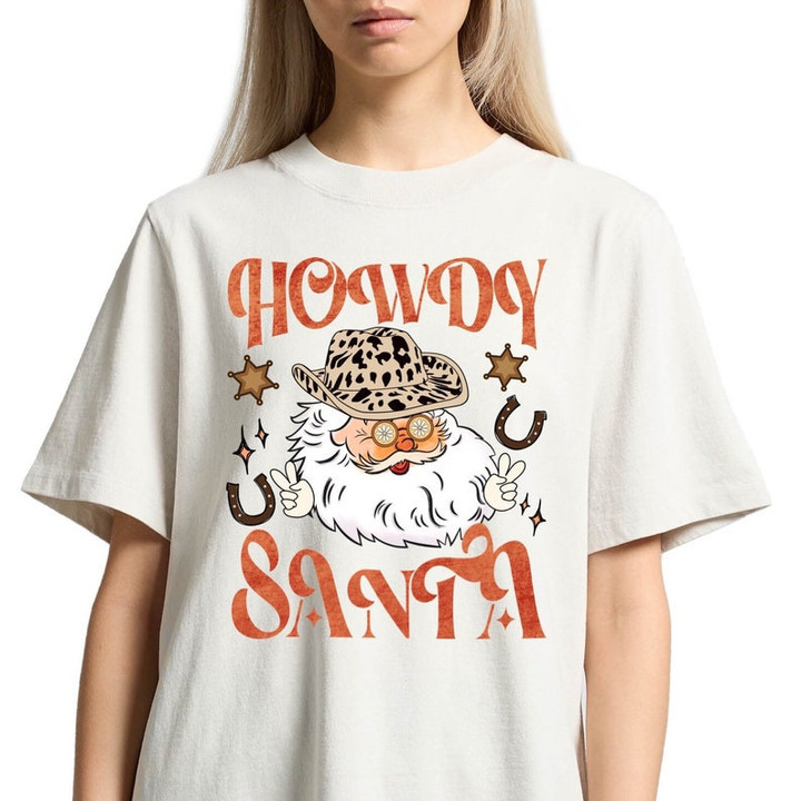 Funny Howdy Santa Christmas Printed Tshirt