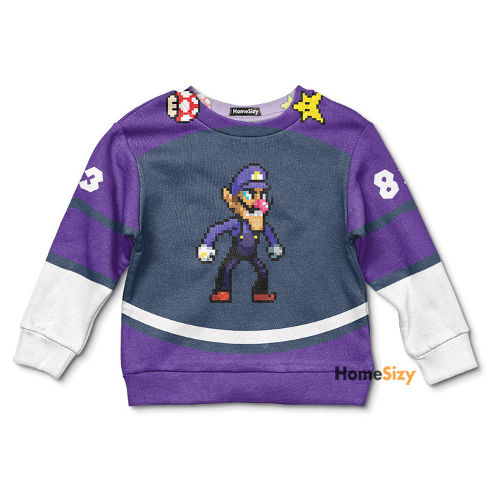 Personalized Custom Name And Number 3D Waluigi Sports Kid Sweatshirt QT212094Hf