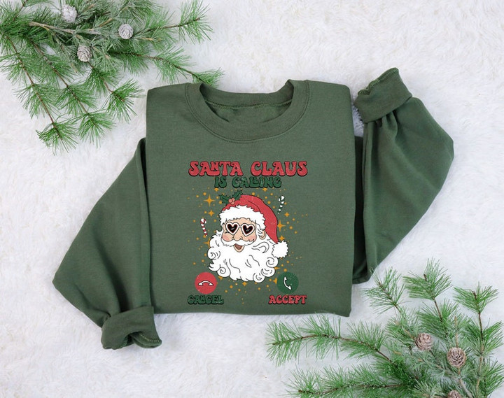Funny Santa Claus Is Calling Christmas Printed Tshirt