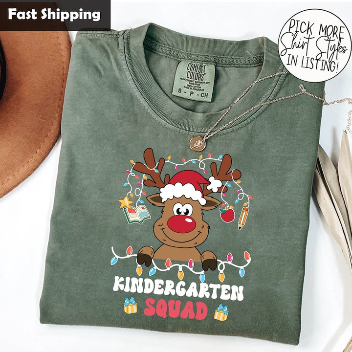 Funny Kindergarten Squad Christmas Printed Tshirt