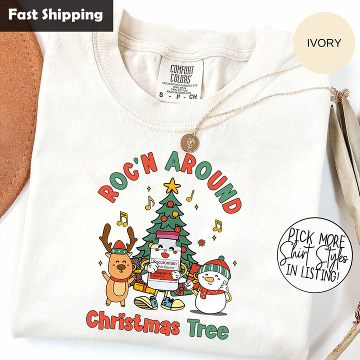 Funny Nurse Roc'n Around The Christmas Tree Printed Tshirt