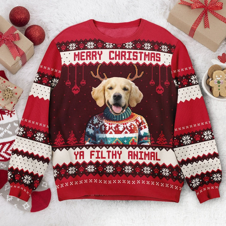 Personalized Photo Insert Merry Christmas Ya Filthy Animal Ugly Christmas Sweater