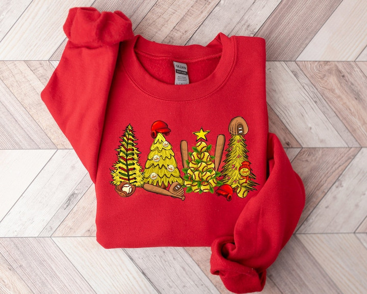 Funny Softball Tree Christmas Sweater Shirt