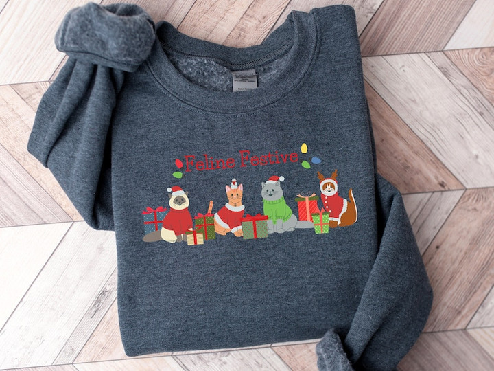 Funny Cat Feline Festive Christmas Sweater Shirt