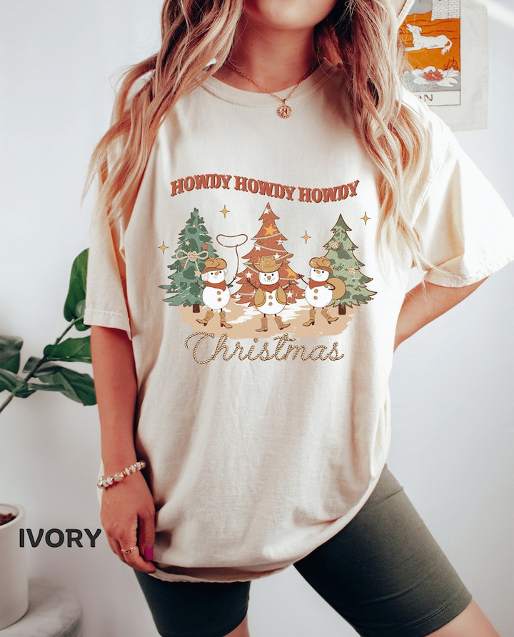 Retro Western Cowboy Howdy Christmas Printed Tshirt