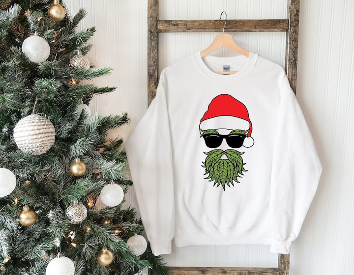 Funny Santa Claus Cannabis Beard Christmas Sweater Shirt