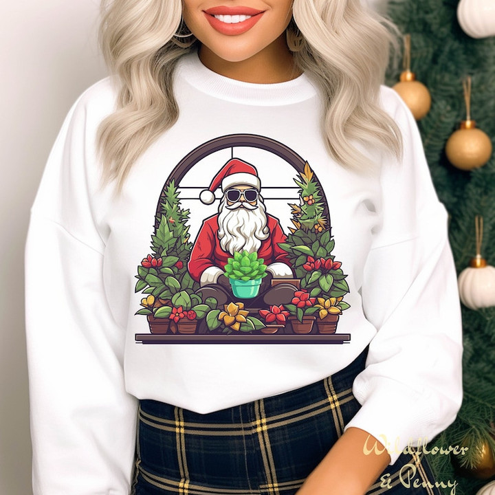 Funny Santa Gardening Christmas Sweater Shirt