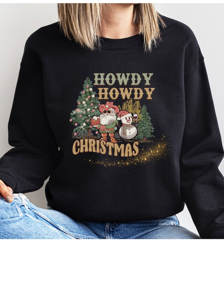 Funny Howdy Santa Western Christmas Sweater Shirt