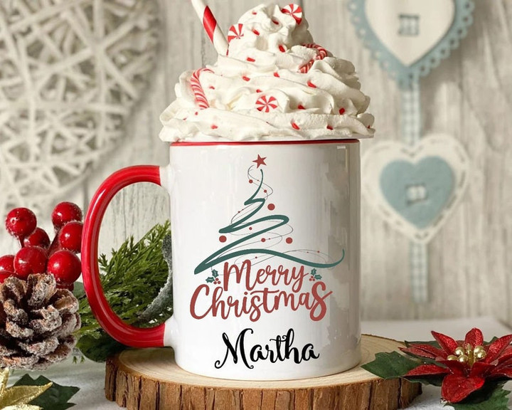 Personalized Custom Name Merry Christmas Accent Ceramic Mug