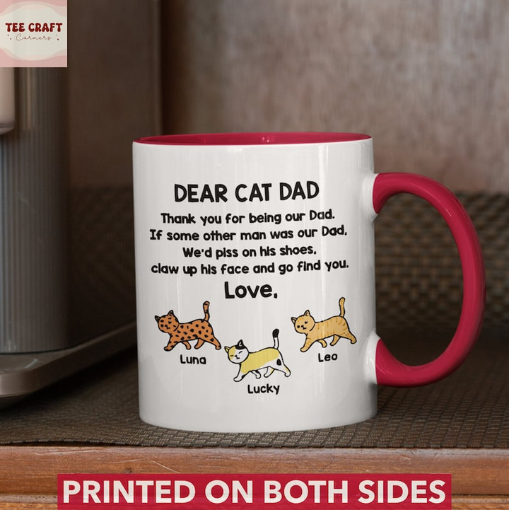 Personalized Custom Name Dear Cat Dad Accent Ceramic Mug