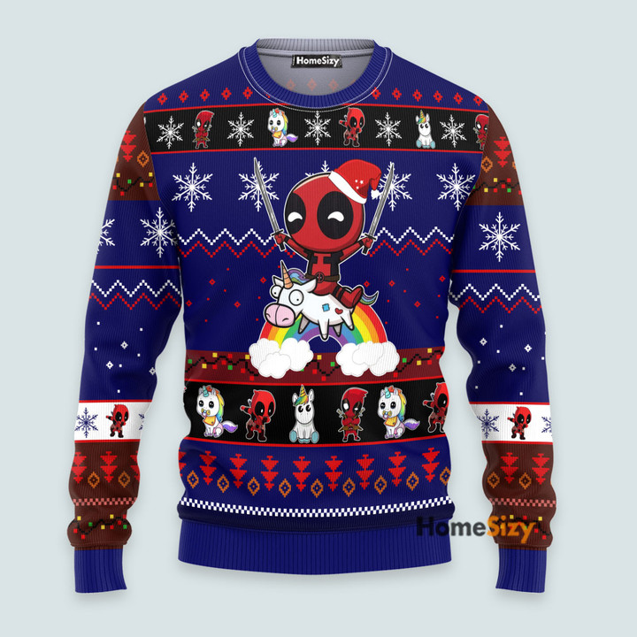 Deadpool Unicorn Blue - Christmas Gift For Adults - 3D Ugly Christmas Sweater