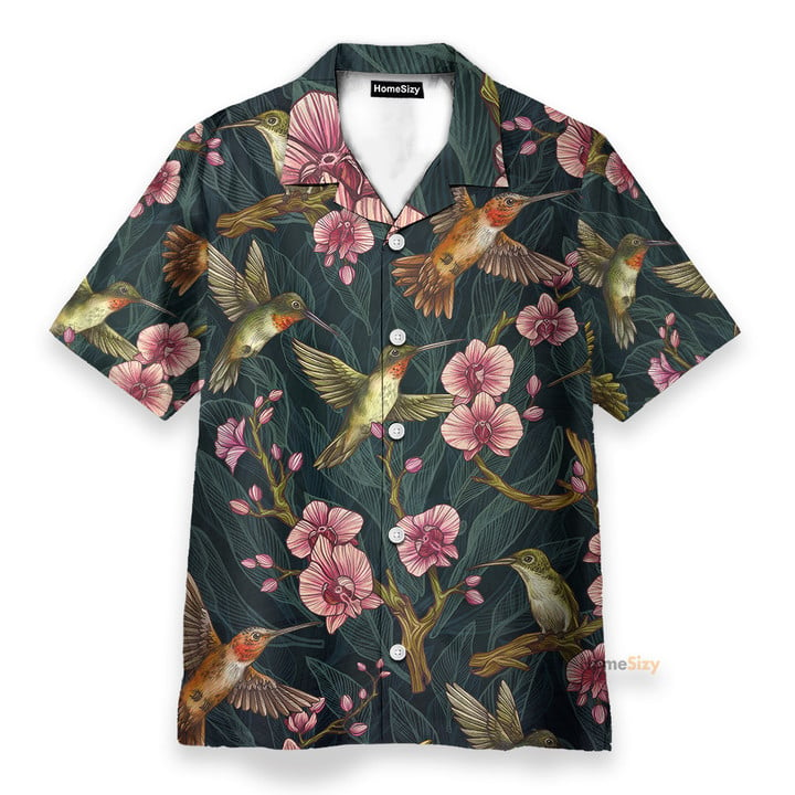 Homesizy Amazing Hummingbirds Tropical Flower Pattern Hawaiian Shirt