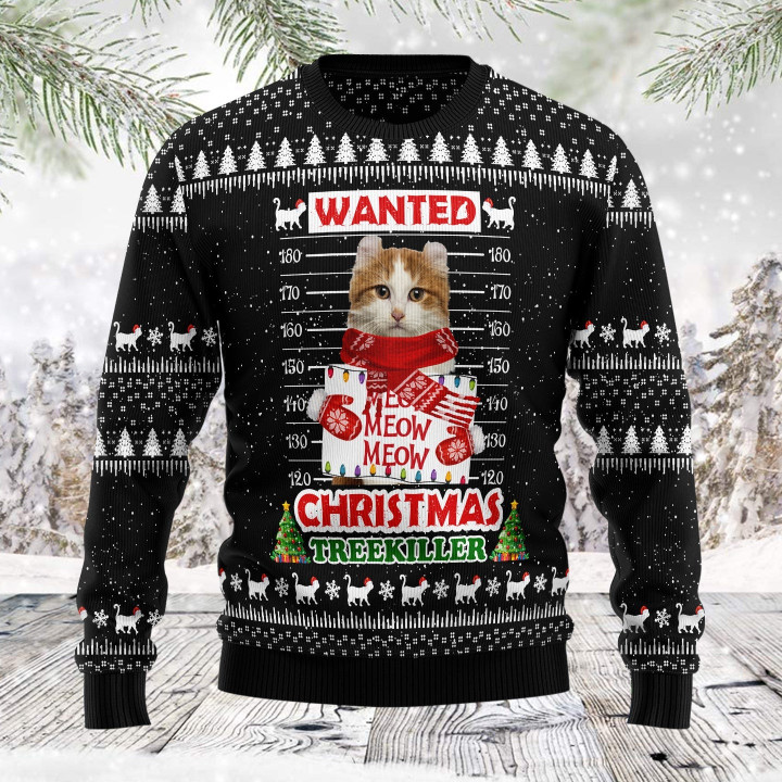 Custom Photo Cat Treekiller Funny Family - Personalized Ugly Christmas Holiday Sweater