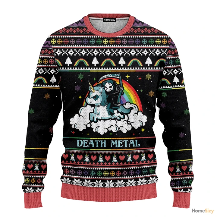 Unicorn And Death Ugly Sweater - Best Gift For Christmas