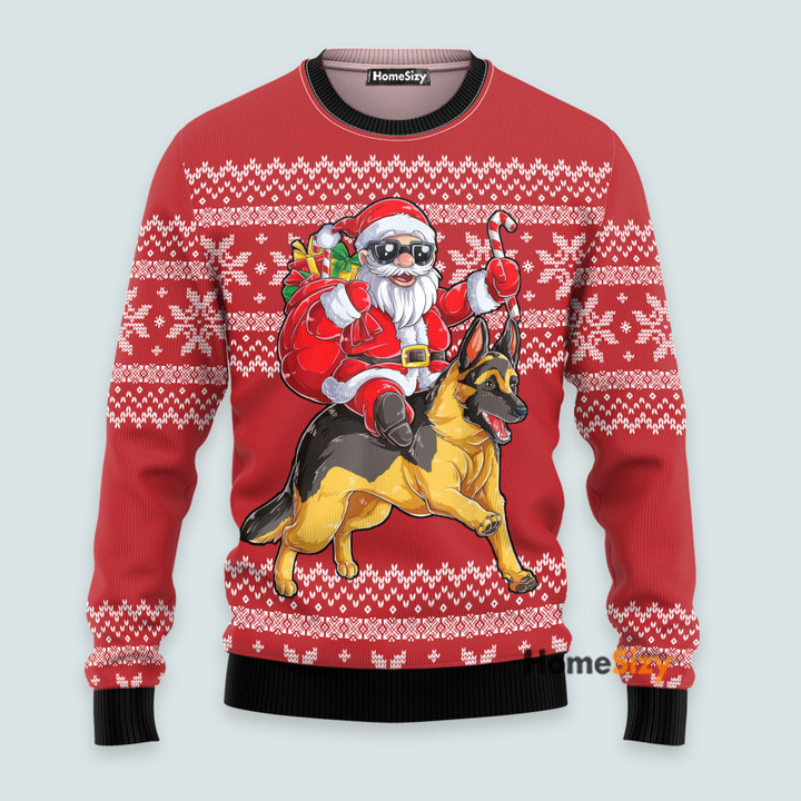 Santa Riding German Shepherd - Christmas Gift For Adults - Ugly Christmas Sweater PN112982
