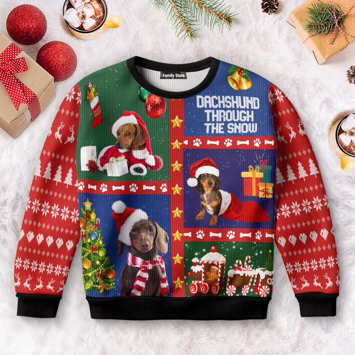 Personalized Photo Insert Dachshund Through The Snow Ugly Christmas Sweater