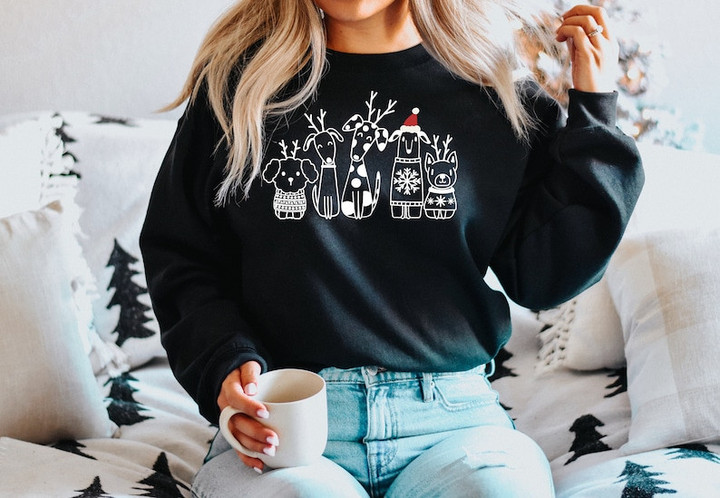 Christmas Reindeer And Dogs Sweater Shirt