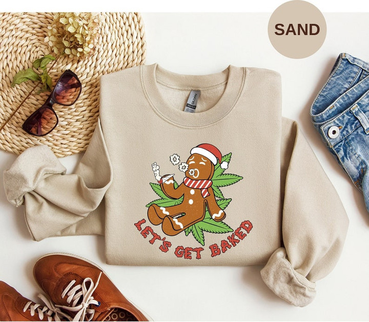 Funny Gingerbread Man Let's Get Baked Christmas Sweater Shirt