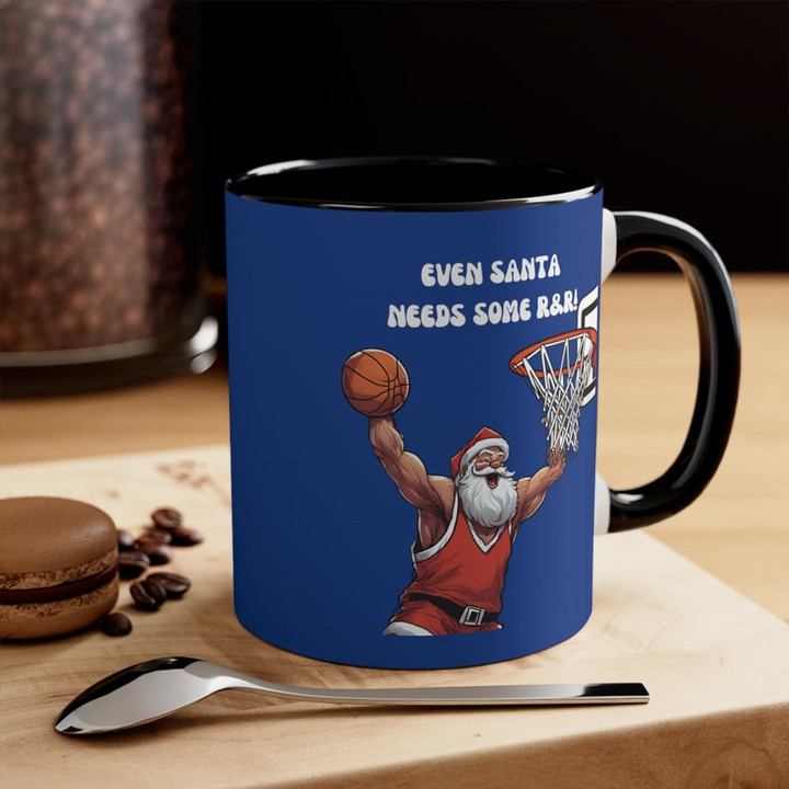 Basketball Dunking Santa Claus Humorous Accent Ceramic Mug