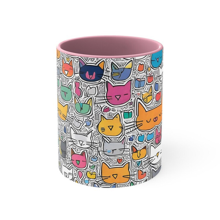 Whimsical Cat Doodle Accent Ceramic Mug