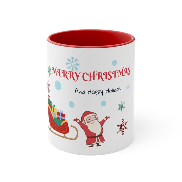Merry Christmas and Happy Holiday Santa Standing Accent Ceramic Mug