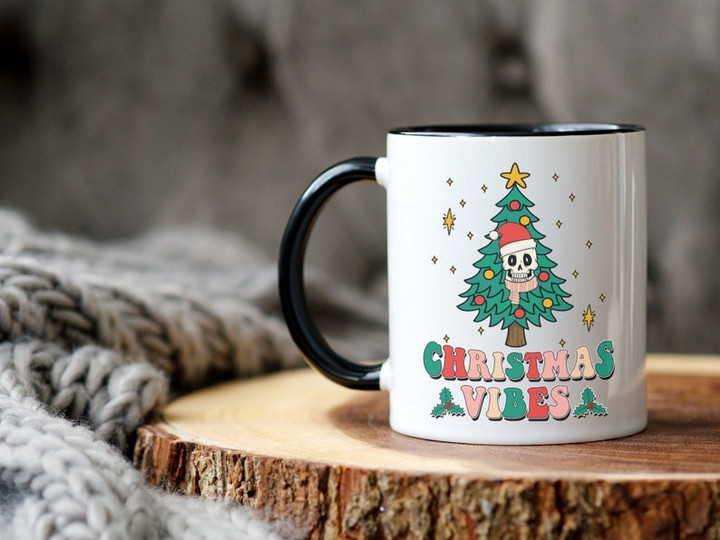 Christmas Vibes Retro Accent Ceramic Mug