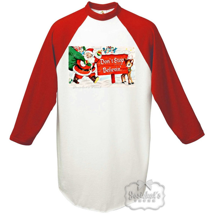 Santa Christmas "Don't Stop Believin'" Sweater Shirt