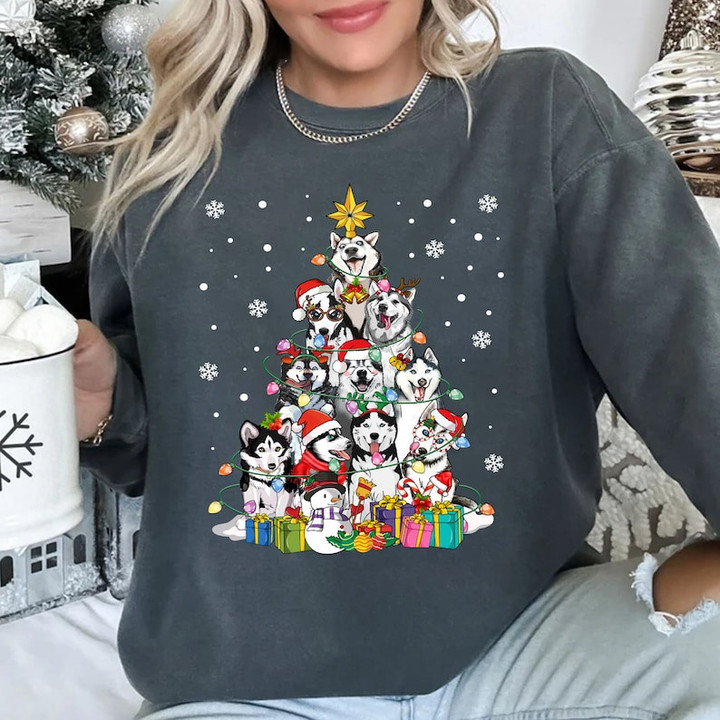 Husky Christmas Tree Sweater Shirt