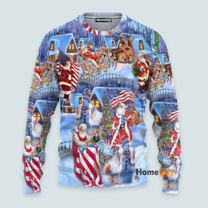 America Christmas Patriotic Santa Claus - 3D Ugly Sweater Sweatshrit QT309704