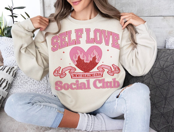 Self Love Social Club Glitter Retro Sweater Shirt