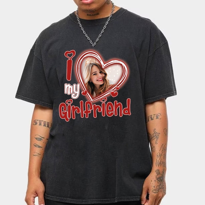 Personalized Photo Insert I Love My Girlfriend Printed Tshirt