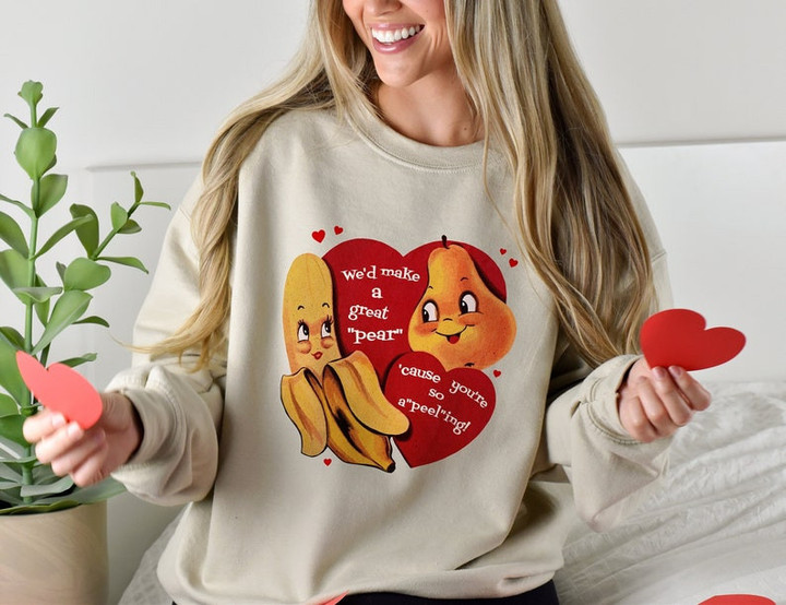 Funny Banana And Pear Vintage Valentine Sweater Shirt