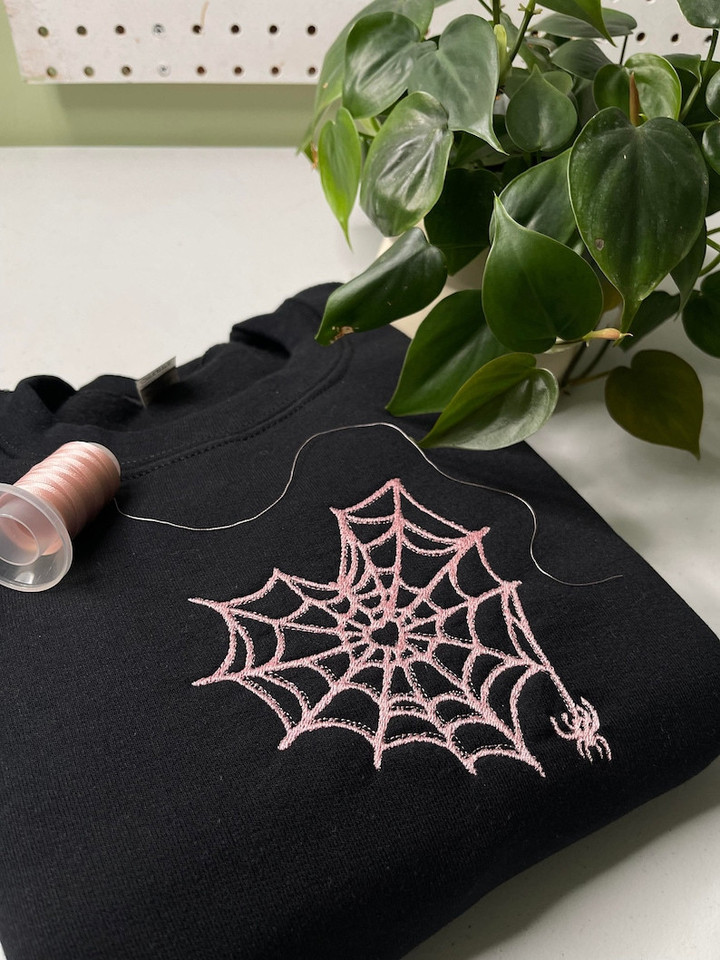 Cute Heart Spiderweb Matching Embroidered Shirt - Best Gift Ideas For Couples